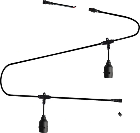 Outdoor LED String Lights, 6.6ft Pendant Light Cord with 2 Sockets, Waterproof Reusable Patio Light Kit No Bulb for