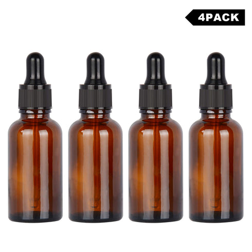 stonylab 30ml (1 oz) 4-Pack Amber Glass Dropper Bottle, Brown Empty Glass Bottle with Dropper for Essential Oils