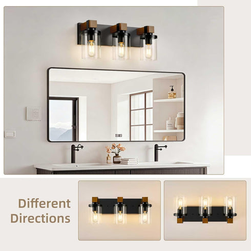 Ablwigh 3-Light Farmhouse Bathroom Light Fixtures, Black Bathroom Vanity Light Fixtures Over Mirror, Rustic Sconces