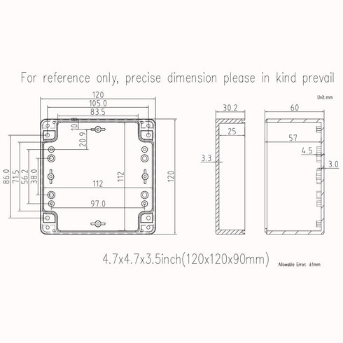 Zulkit Junction Box, IP65 Waterproof Outdoor ABS Plastic Electrical Box, Black 4.7 x 4.7 x 3.5 inch