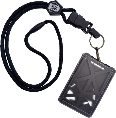 Specialist ID Vertical Top Load Three Card Badge Holder - Hard Plastic with Heavy Duty Breakaway Lanyard