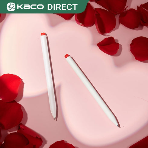 Kaco FIRST Gel Ink Pens, 2 Pieces Cute Heart Pen Set with 4 Extra Black Refills (2 White)