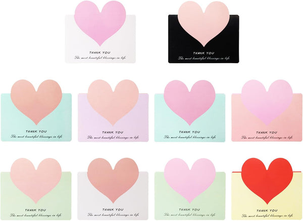 PPhtony 20PCS Heart Shaped Gift Cards Thank You Cards Notes Foldable Holiday Greeting