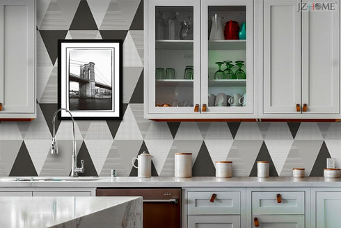 Y1337 Peel and Stick Wallpaper 17.7" x 9.8ft, Gray Geometric Triangle Self Adhesive Contact Paper for Home Decor