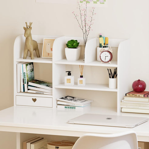 Cute Bookshelf for Desk - Kawaii Desk Organizer with Drawer, Office Desk Organizers and Accessories Storage, Home Decor