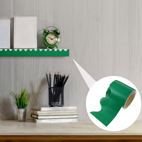Chalkboard Border 16Ft Bulletin Board Borders, Green Scalloped Rolled Border Trim for Classroom Décor