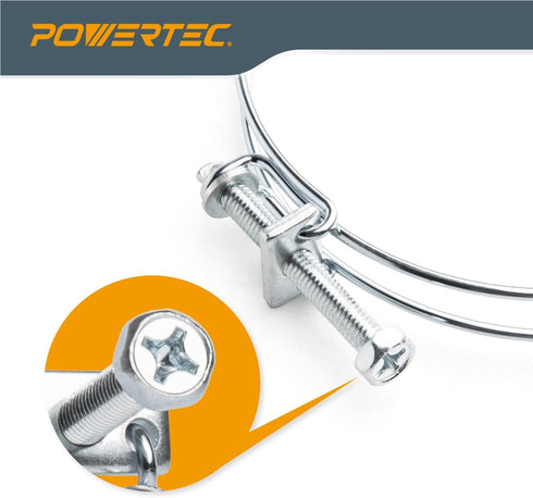 POWERTEC 70214 1-1/2 Inch Adjustable Double Wire Hose Clamp - 5 Pack for Pool, Spa & Pipe (Color May Vary)