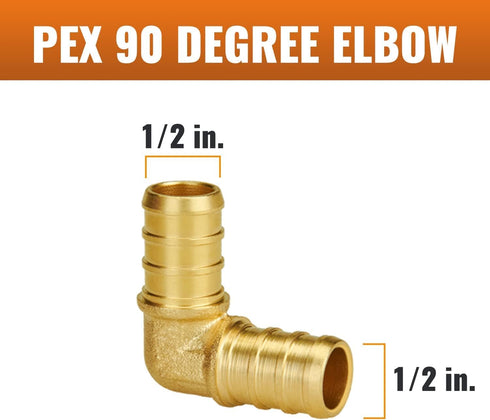 SUNGATOR 1/2 Inch 90 Degree Elbow PEX Fittings, No Lead Brass Crimp for Plumbing Jobs (12-Pack)