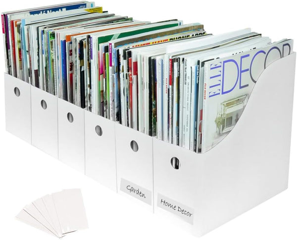 Evelots Magazine File Holder Organizer Box (6, 12, or 24 Pack) for Desk and Shelves, Includes Labels for Organization
