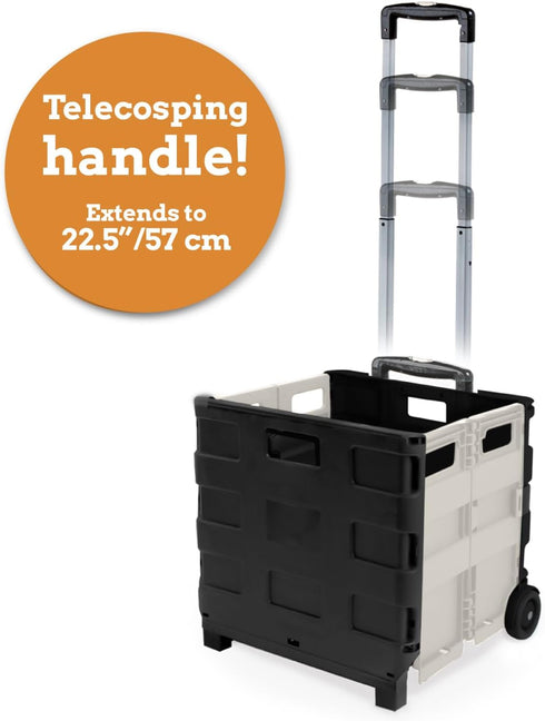 Inspired Living Ultra-Slim Rolling Collapsible Storage Pack-N-Roll Utility Carts, Medium, White & Black