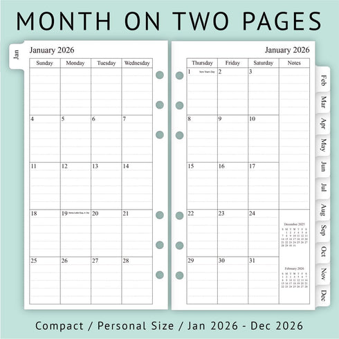 newestor 2026 Weekly & Monthly Planner Refill - Jan 2026 - Dec 2026, Personal Compact Size 3 (3-3/4" x 6-3/4")