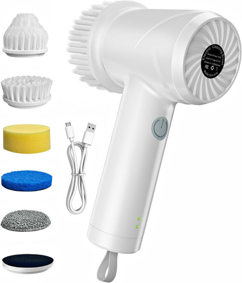IPX7 2 Settings 6 Electric Spin Scrubber - Cordless Waterproof Shower Scrubber with Speed and Replaceable HeadsElectric