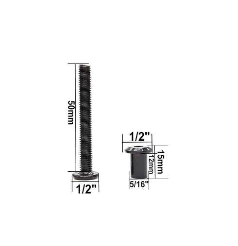 cSeao 10-Pack M6 50mm Countersunk Black Hex Socket Cap Furniture Joint Connecting Allen Bolts Barrel Nuts Kit