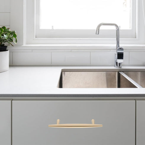 TEHAUX Brass Cabinet Pulls Spacing Minimalist Solid Handles for Wardrobes Cabinets Bedside Tables Stable Installation
