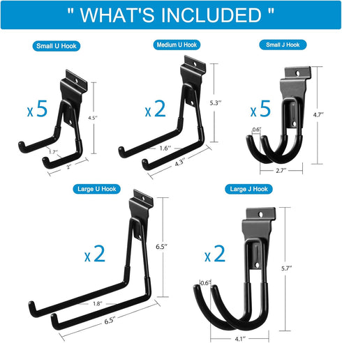 Slatwall Hooks, Heavy Duty Garage Slatwall Accessories, Slatwall Panel Hooks Assortment, Black (16 Pack)