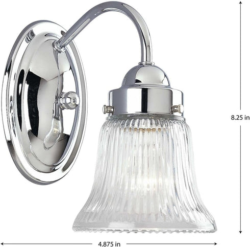 1-Light P3287-15, Progress Lighting Clear Prismatic Glass Traditional Bath Vanity Light, Fluted Glass Collection