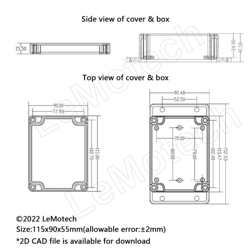 Junction Box IP65 Waterproof Dustproof ABS Plastic Electric Project Enclosure with Fixed Ear, Black, 4.5x3.5x2.2 inch