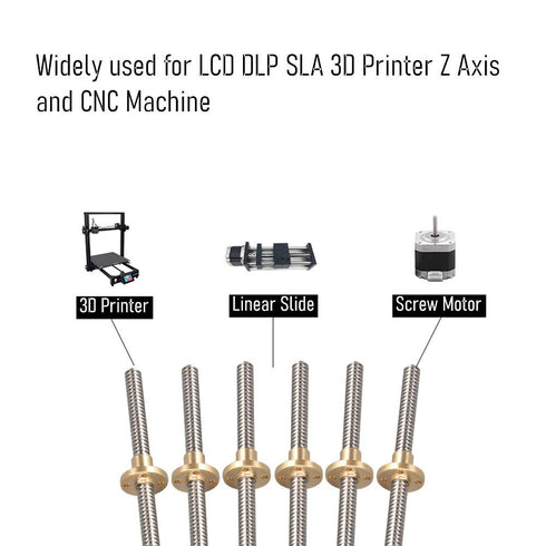 2PCS 400mm Tr8x8 Lead Screw with T8 Brass Nut for LCD DLP SLA 3D Printer Z Axis and CNC Machine (Acme Thread)