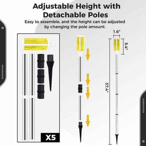 5 Pack 37'' Yeesport Yellow Solar Driveway Markers, Solar Powered Driveway Warning Lights with Detachable Poles Stakes