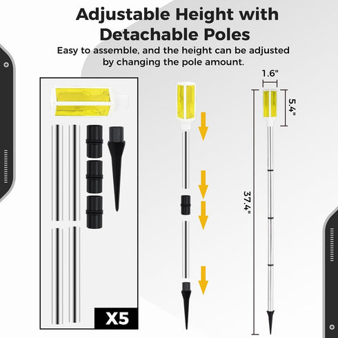 5 Pack 37'' Yeesport Yellow Solar Driveway Markers, Solar Powered Driveway Warning Lights with Detachable Poles Stakes