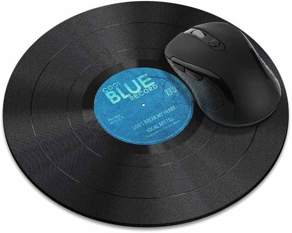 WIRESTER Non-Slip Round Mousepad - Vintage Vinyl Record Blue Mouse Pad for Home, Office, Gaming Desk