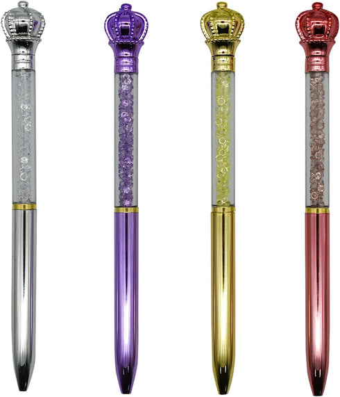 Maydahui 24PCS Crown Ballpoint Pen - Retractable Crystal Quicksand Pens, Black Ink for Girls Party School