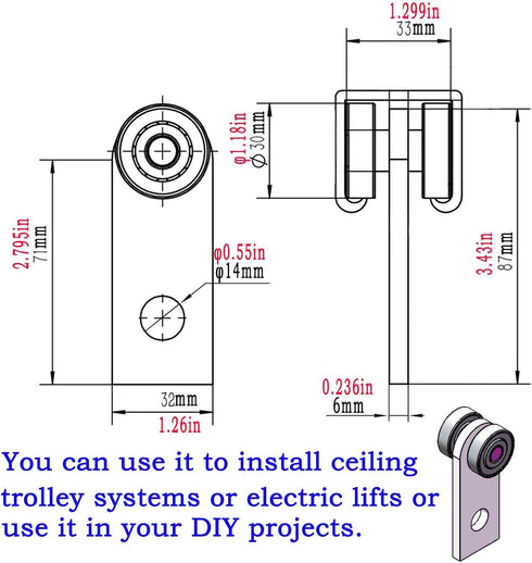 2 Wheel Trolley Assembly Rollers - Two Bearing Trolley Assembly for 1-5/8" Wide Strut Channel
