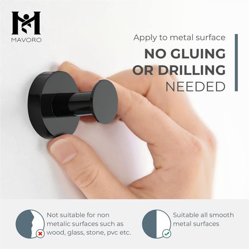 Mavoro Strong Magnetic Hooks Set of 2, Heavy Duty Black Magnet Hooks for Hanging Coats and Bags, Neodymium 52 Rare Earth