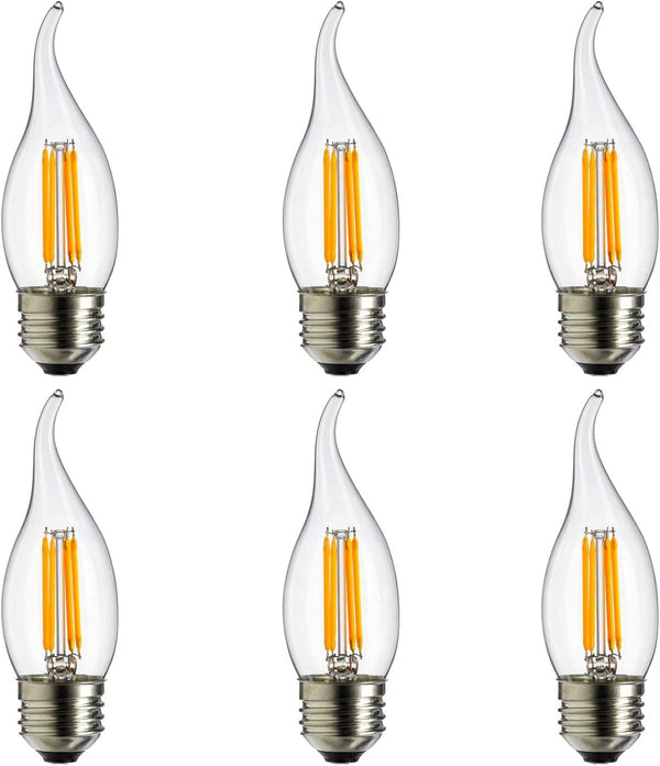 Sunlite 41519 LED Filament CA11 Flame Tip Chandelier Light Bulb, 4 Watts