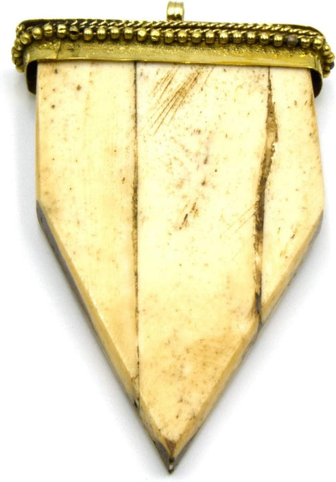 Bone Arrow Pendant | Flat Pointed Arrow Shaped Natural Ox Bone Pendant | Focal Pendant with Dotted Gold Cap | Light