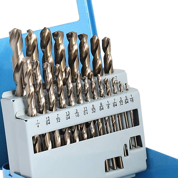 COMOWARE Cobalt Drill Bit Set - 21Pcs M35 High Speed Steel Twist Jobber Length for Hardened Metal, Stainless Steel,