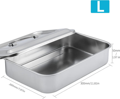 Medical Surgical Trays, Stainless Steel Dental Instruments Tray Organizer with Lid & Handle Grip
