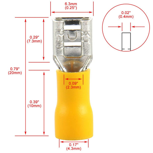 Baomain 1/4" Female Quick Disconnects, Vinyl Insulated Spade Wire Connector, Electrical Crimp Terminal 12-10 AWG