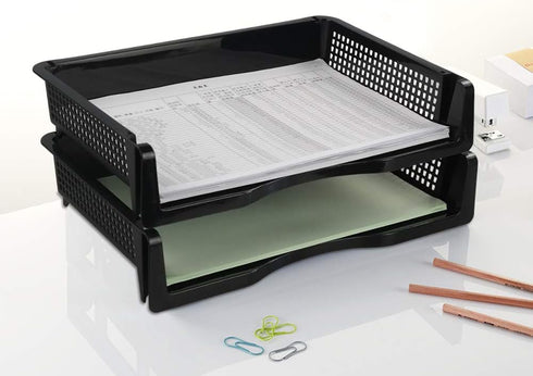Plastic Stackable File Paper Storage Tray, Office Letter Tray, Black, 6 Pack