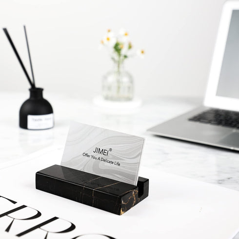 Business Card Holder for Desk - Elegant Display Holder Made of Sahara Noir Marble - Desk Organizer Stand for 25