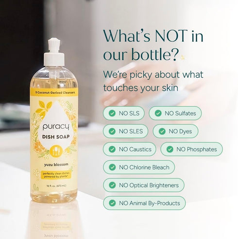 16 oz, 3 Pack) Puracy Natural Dish Soap - Skin-Softening Dishwashing Soap, Non-Toxic Dish Soap, Organic Liquid