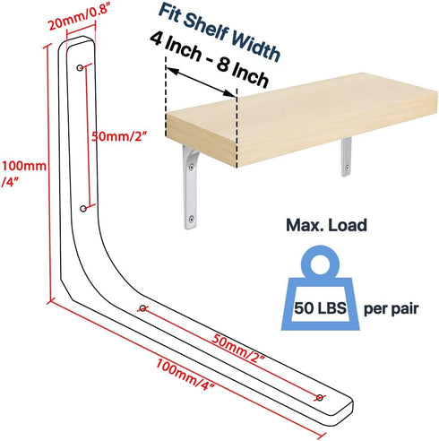 4 Inch 4 Inch, 4Pcs SAYAYO Heavy Duty Floating Shelf Bracket x Stainless Steel Wall Shelf Brackets & Supports Brushed