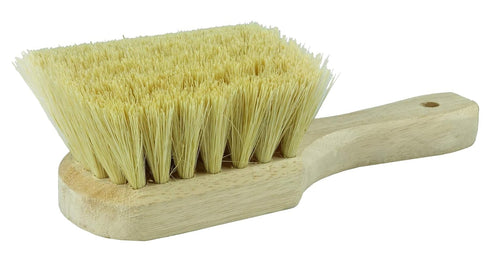 44014 8" Weiler Utility Scrub Brush, White Tampico Fill, Short Handle, Wood Block