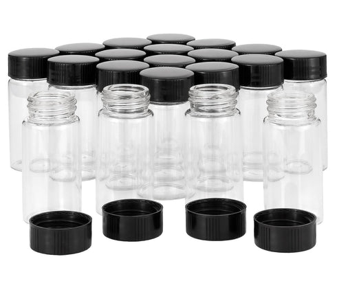 JIUWU 20 Pack 20 ml Clear Glass Vials with Screw Caps, Small Size Storage Bottle for Lab/Travel