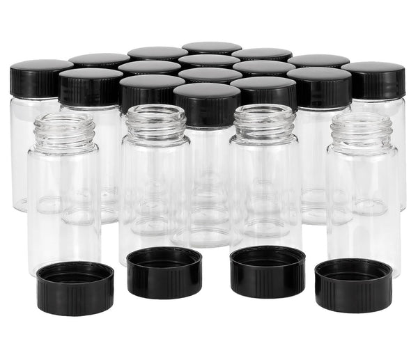 JIUWU 20 Pack 20 ml Clear Glass Vials with Screw Caps, Small Size Storage Bottle for Lab/Travel