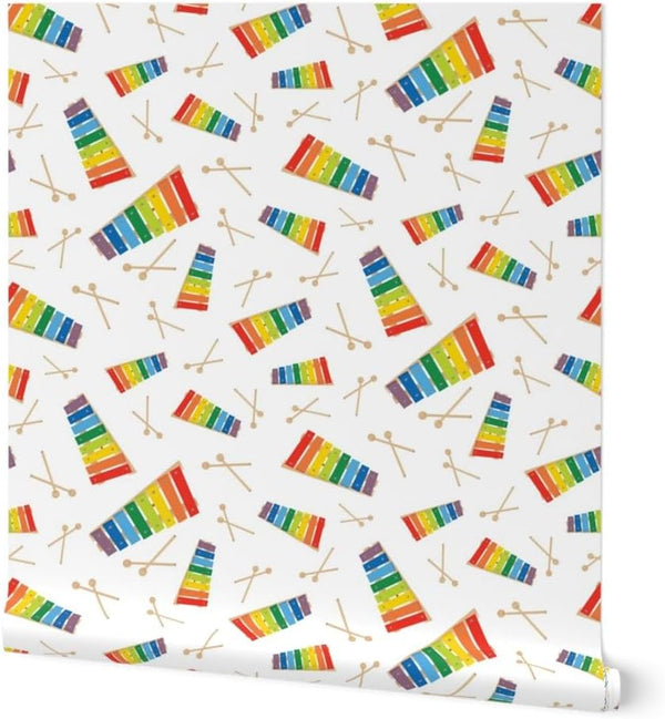 Commercial Grade Wallpaper Swatch - Xylophone Rainbow Colorful Toy Whimsical Childhood Instrument