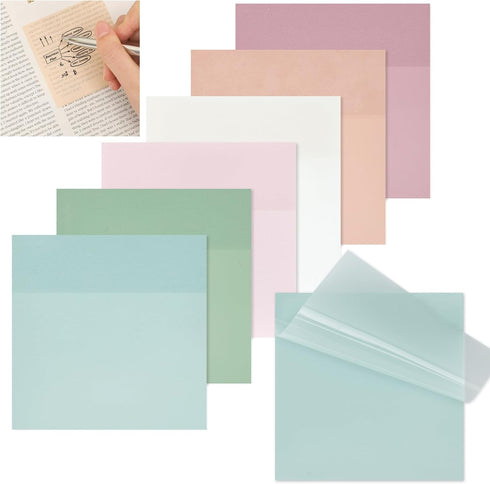 EOOUT Transparent Sticky Notes, 6 Pads 3x3 Inch, 300 Sheets Pastel Clear Self-Adhesive Waterproof Notes for School