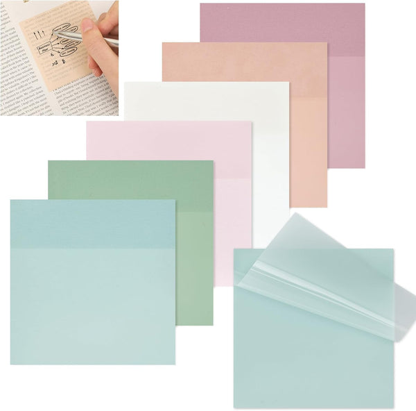 EOOUT Transparent Sticky Notes, 6 Pads 3x3 Inch, 300 Sheets Pastel Clear Self-Adhesive Waterproof Notes for School