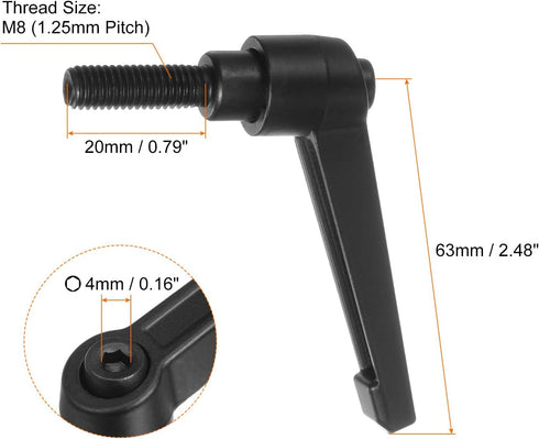 6pcs Adjustable Clamping Lever Handles M8 x 20mm Male Thread Bolt Knobs Rotating Screw Locking Quick Release Ratchet Push Button Handle, Black