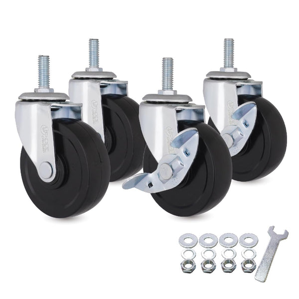 AXL Caster Wheels 3 Inch Set of 4 - Heavy Duty 3/8"-1" Threaded Stem Casters for Clothing Rack and Shelving
