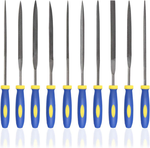 KALIM 10PCS Needle File Set, High Carbon Steel with Plastic Non-Slip Handle, 4mm Hand Tools for Wood, Plastic, Jewelry