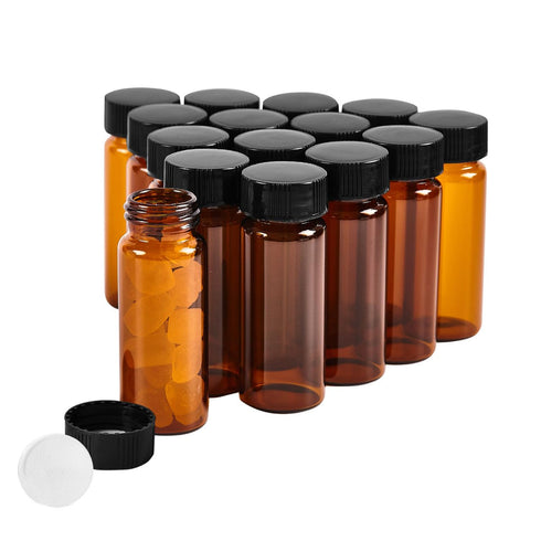 15 PCS 30ML Amber Small Liquid Sample Glass Vials with 24-400 Black Screw Caps for Lab and Essential Oils