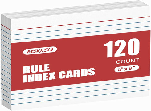 Index Cards 5x8 Inch - 120 Count, Ruled Index Flash Cards for