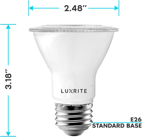 LUXRITE 4 Pack PAR20 LED Bulbs, 50W Equivalent, 3500K Natural White, Dimmable, 500 Lumens, E26 Base