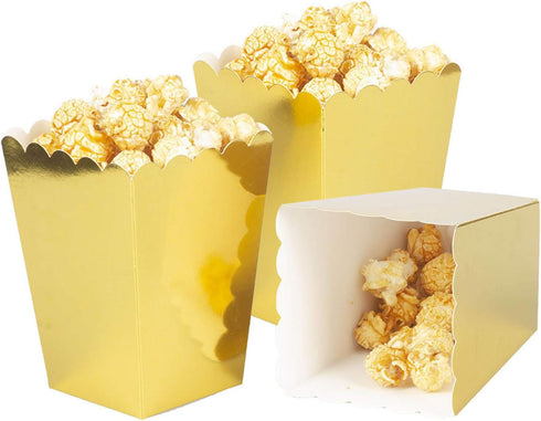 Gold Popcorn Boxes Mini Pack of 24, Paper Container for Birthday Party, Graduation, Wedding, Movie Night